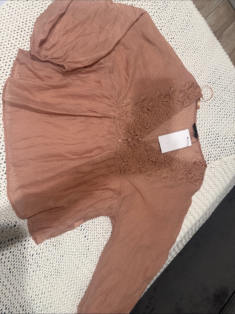 Zara Blouse in Dusty Mauve with Lace Trim